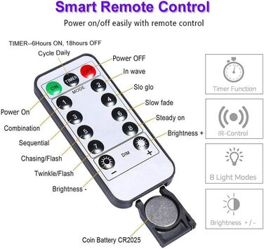 Режимів, Пульт дистанційного керування, Внутрішня/Зовнішня, 100 світлодіодів Теплий білий, Прикраса, Різдво, 8