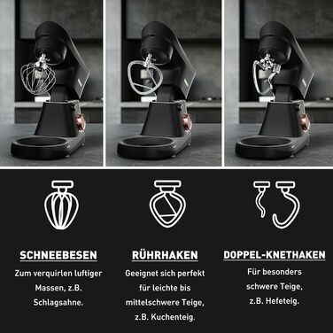 Кухонна машина Heinrichs 1500W з місткою чашею 6L з нержавіючої сталі, 10 швидкостей, набір насадок (міксер, гак для тіста, вінчик)