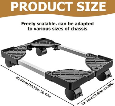 Підставка для CPU (процесора) ПК: Алюмінієва підставка для комп'ютера, універсальний регульований кріплення для CPU з 2 фіксованими колесами та 2 поворотними колесами на 360°, для настільних комп'ютерів або корпусів (чорний)