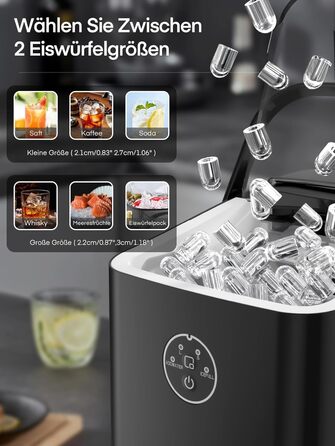Льодогенератор Fohere 14 кг/24 год, швидке виробництво льоду (5 хв), 2 розміри кулеподібного льоду, самоочищення, з ручкою, лопаткою та кошиком для вечірок, офісу, кемпінгу - Чорний