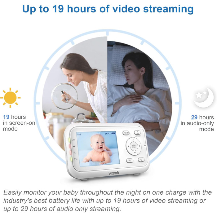 Відеоняня VTech VM3250 з LCD-екраном 7,1 см, нічним баченням, датчиком температури та радіусом дії 300 м