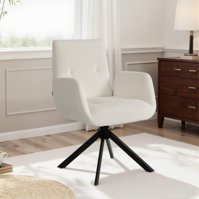 Крісло-шезлонг, акцентне крісло, сучасний дизайн, поворотне, до 120 кг, кремово-білий