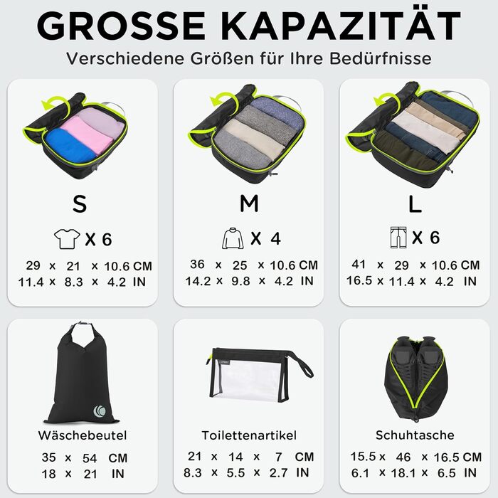 Набір компресійних органайзерів для одягу в подорож Cipway, ультралегкі пакувальні куби для валізи та рюкзака, 8 предметів, чорний