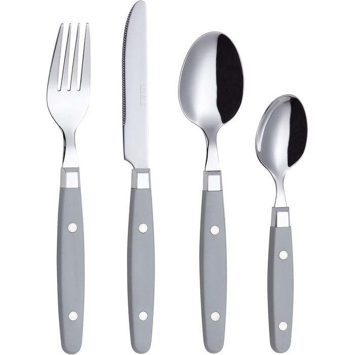 EXZACT Набір столових приборів 24 шт. з нержавіючої сталі з ручками з фіксацією - Ретро стиль. Включає: 6 виделок, 6 ножів, 6 ложок, 6 чайних ложок - сірий колір