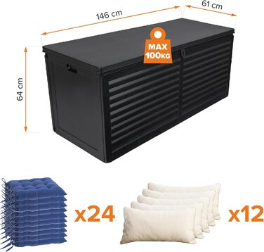 Універсальний садовий ящик-скриня Columba 490 л з кришкою - вуличний шафа, лавка зі зберіганням, контейнер для подушок, садовий будиночок, ящик для інструментів - чорний