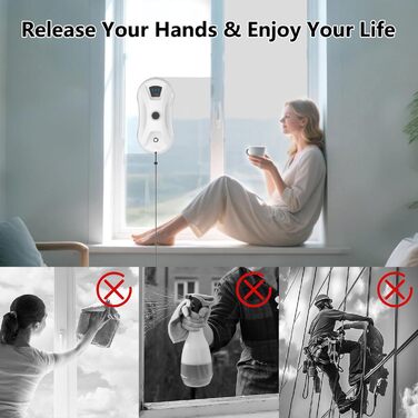 Електричний робот-миття вікон Fensterputzrooter 5600Pa з автоматичним струменем води та системою інтелектуального розпізнавання країв, для внутрішніх та зовнішніх вікон, 10 мікрофібрових серветок (подвійні насадки)