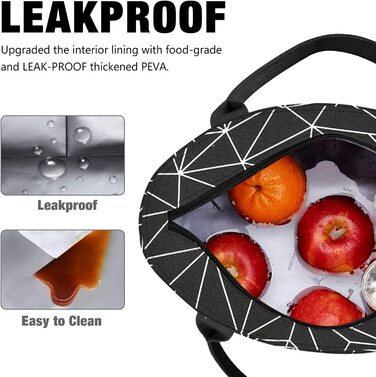 Сумка для холодильника, маленька легка сумка для обіду, ізольована сумка для роботи, Школи, складна водонепроникна блискавка (E-Black) (геометричний чорний)