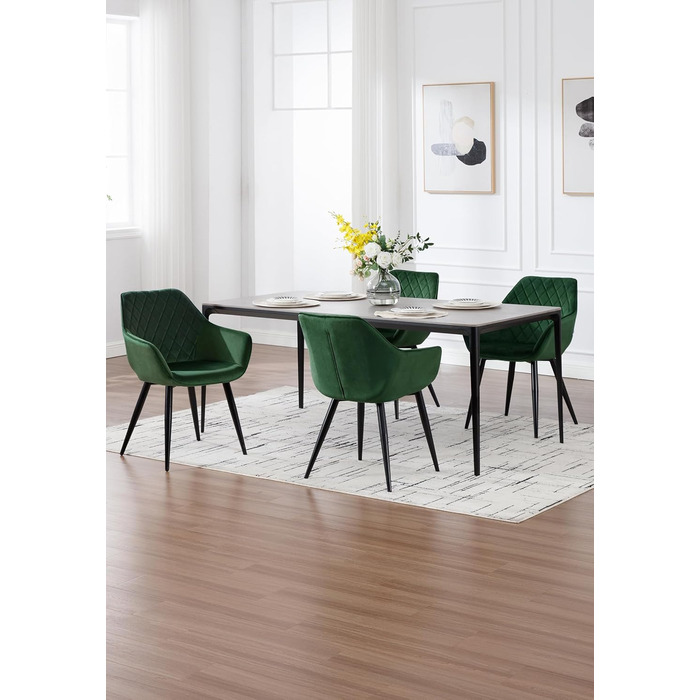 Набір з 2 стільців Woltu Esszimmerstühle: м'які крісла з підлокітниками для кухні, вітальні, обідньої кімнати, зелений велюр, металеві ніжки