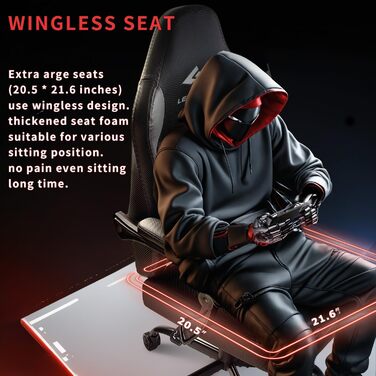 Ігровий крісло LEMBERI для дорослих, сірий: великий, з підніжкою, підтримкою голови та попереку, до 180 кг