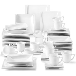 Серія Amparo, 30 предметів - Вершково-білий порцеляновий столовий сервіз Mness aptieka з кавовим сервізом, десертною тарілкою, суповою тарілкою та плоскою тарілкою на 6 персон (60 предметів (обслуговування на 12 осіб), Karina - білий)