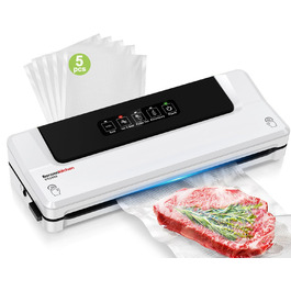 Вакууматор для продуктів Bonsenkitchen — швидкий вакуумний пакувальник з функцією запайки, білий (комплект: 5 пакетів та шланг)