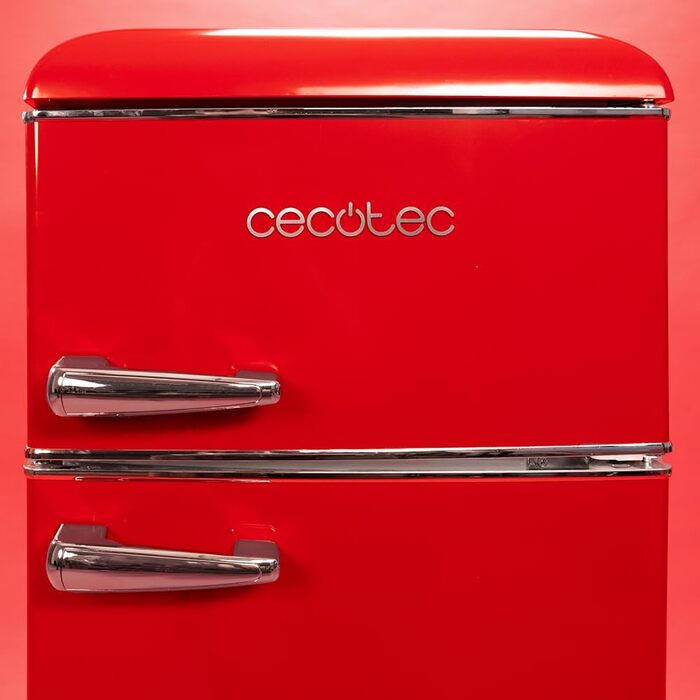 Холодильник Cecotec Bolero CoolMarket 2D Origin 86L - Retro, 89.3 x 48.7 см, 86 л, Клас E, з Ice Box, внутрішнім освітленням та хромованим ручками