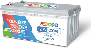 Акумулятор Redodo 12V 200Ah Plus LiFePO4, 200A BMS, вихід 2560 Вт, 4000 циклів для автофургону, сонячної батареї, човна