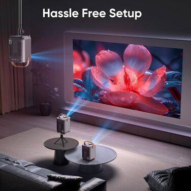 Beamer проєктор електричний 4K Full HD 1080p з автотрапецеїдною корекцією, WiFi 6, BT5.2, 50% зум, портативний для домашнього кінотеатру/відпочинку на природі, сумісний з ТВ приставкою/ноутбуком/смартфоном