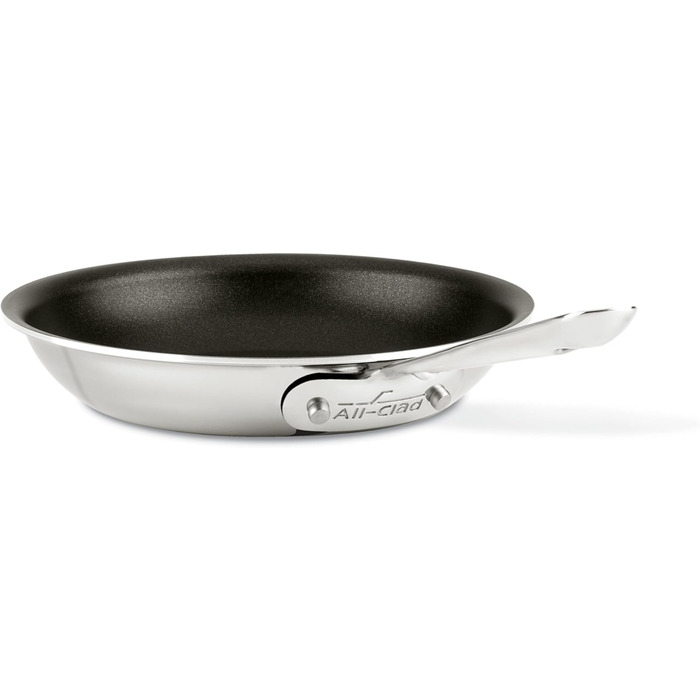 Сковорода All-Clad D3 22.9 см з нержавіючої сталі з антипригарним покриттям, професійна, для індукційних плит, сумісна з духовкою, 500F, для оладів та яєць, срібна