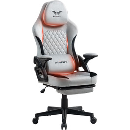 Ігровий крісло BRTHORY Ergonomic Racing з регульованою підголівником, підлокітниками та підніжкою, з тканиною, пружинним сидінням, функцією гойдання, 135°, сірий