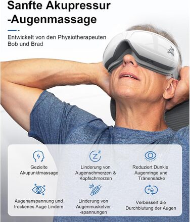 Масажер для очей Bob and Brad EyeOasis 2 з підігрівом, музикою та компресією, електричний. Зменшує темні кола та сухість очей. Маска для очей з пультом керування.