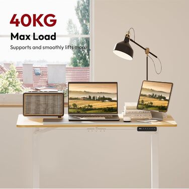 Регульований стіл Sanodesk 110x60 см з суцільною стільницею – компактний стоячий стіл для маленьких приміщень, ергономічний та стильний, білий (100 x 60 см, горіх)