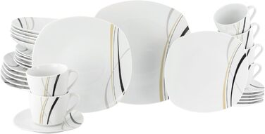 CreaTable Серія Square City Line: 18-частинний набір посуду для 6 осіб, кавовий сервіс з порцеляни, придатний для миття в посудомийній машині та використання в мікрохвильовій печі, преміум-якість (комбінований сервіс 30 шт.)