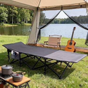 Розкладне ліжко для кемпінгу Sekey XXL (190x71x35 см), посилене сталеве ліжко-трансформер з тканиною Oxford, сіре (без матраца)