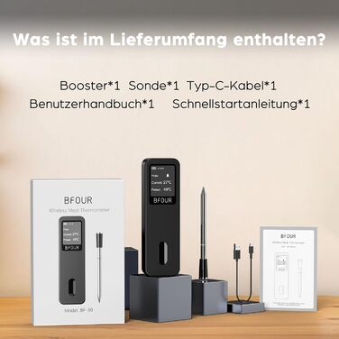 Бездротовий термометр для м'яса BFOUR 2025 з Bluetooth, подвійний сигнал, моніторинг через додаток, водонепроникний IP67, для гриля, печі, коптильні, ротатерії