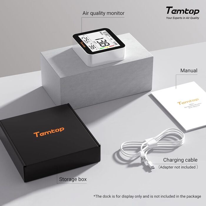 Temtop C10-2ND Монітор CO2 з Bluetooth та App, вимірювання температури та вологості, для дому та офісу