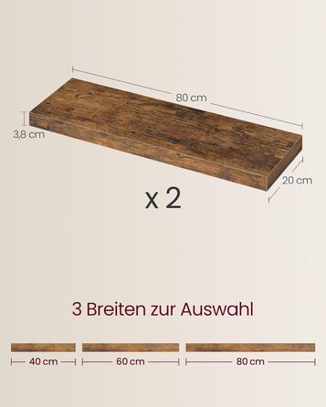 Настінна полиця VASAGLE, 2 шт., 20 x 80 x 3,8 см, вінтажний колір, для декору, фотографій, вітальні, кухні, офісу