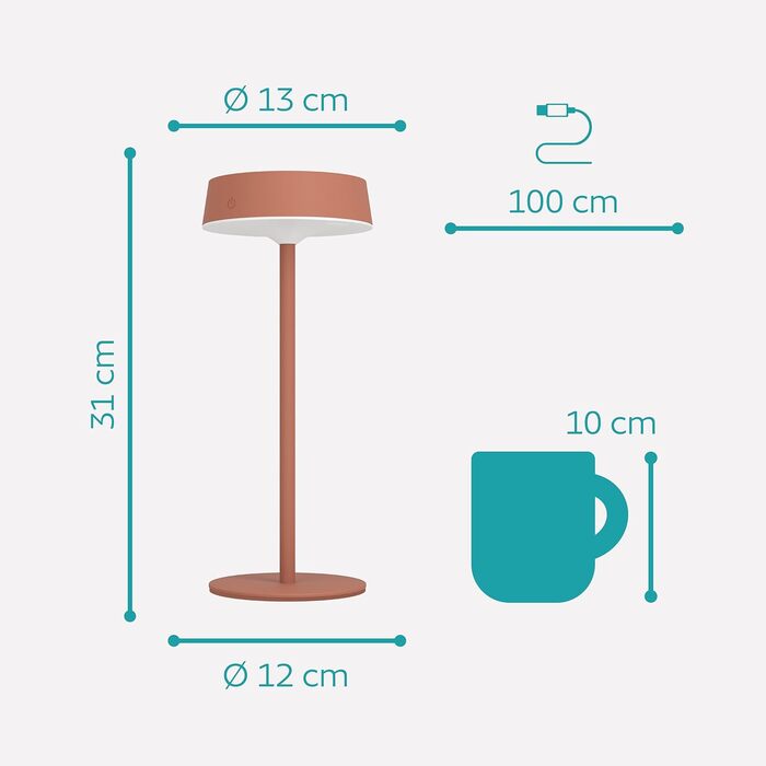 LED сонячна настільна лампа EGLO Simeri для вулиці, бездротова, акумуляторна, торкання, регулювання яскравості, IP54 (Червона)