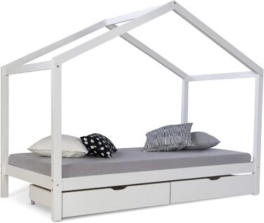 Дитяче ліжко Homestyle4u 90x200 з ящиком, монтессорі, з ламелями, біле, з дерева (сосна)