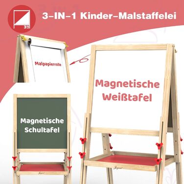 Мольберт для малювання Joyooss для дітей, регульований дерев'яний мольберт, двосторонній, сухий маркер, з аксесуарами для малювання, подарунок для дітей 4-8 років (РОЖЕВИЙ)