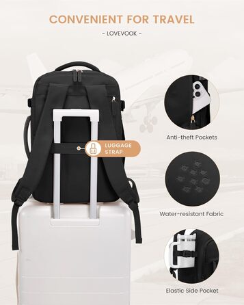 LOVEVOOK Рюкзак для ручної поклажі 40L, рюкзак для подорожей для жінок, великий, для літака з відділенням для мокрого та сухого, для ноутбука 17.3