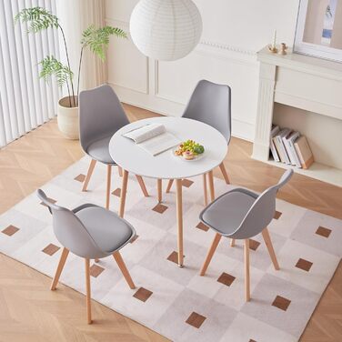 DEYARNA HOME Комплект обідньої групи: стіл та 4 стільці, обідній стіл з МДФ, стільці з велюру, сучасний кухонний стіл (Білий/Рожевий, 80*80*75 см)