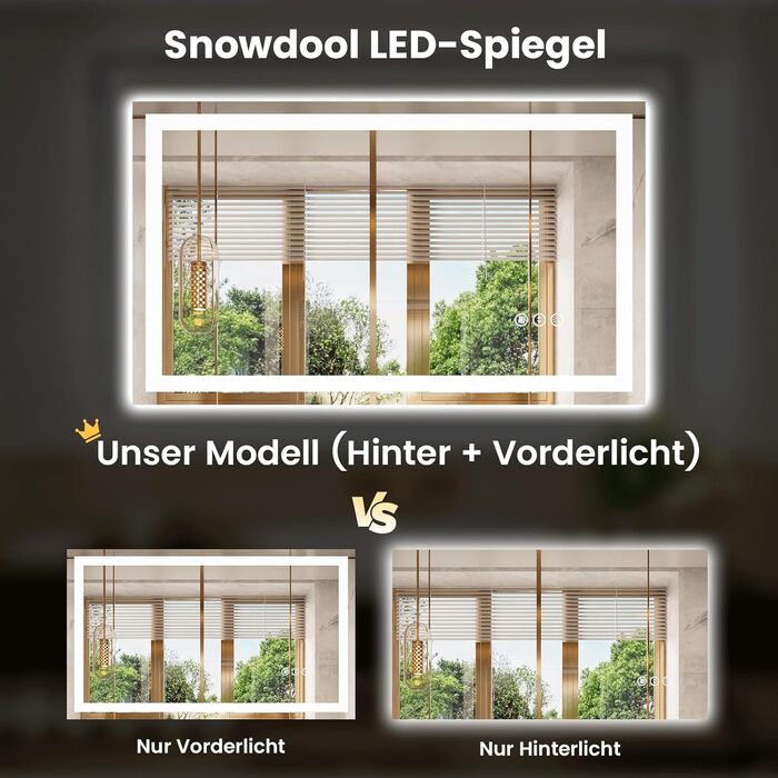 LED дзеркало для ванної кімнати 60x80 см з підсвічуванням, сенсорне, регульоване, 3 кольори світла, антизапар, IP44, вертикальна/горизонтальна установка