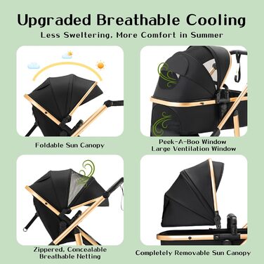 Дитяча коляска 3-в-1 | Комбінована коляска з автокріслом | Візок з регульованою ручкою | Алюмінієвий каркас | Москітна сітка | для новонароджених 0-4 роки, Зелений