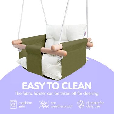 Дитяча гойдалка Cateam з дерева для дому та саду. Безпечна гойдалка для малюків від 12 місяців, різні кольори (зелений).