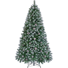 Штучна ялинка Yaheetech зі снігом та 64 шишками, 228 см, 920 гілок, вогнестійка, з металевим підставкою та системою швидкого складання