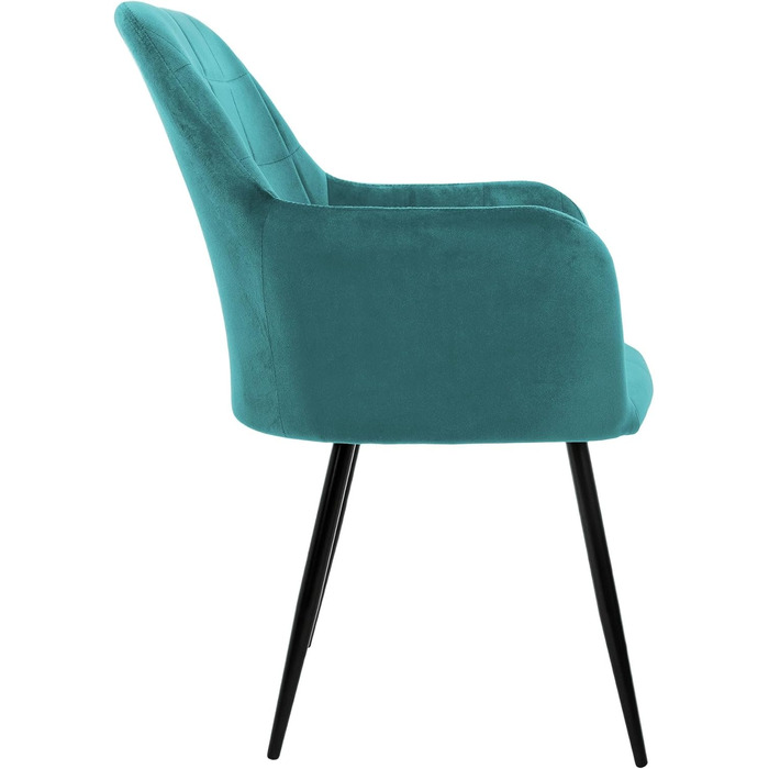 ECD Germany 6 стільців для їдальні з підлокітниками та спинкою, м'які крісла з велюровим покриттям, металеві ніжки, ергономічні стільці для обіднього столу, бірюзовий колір