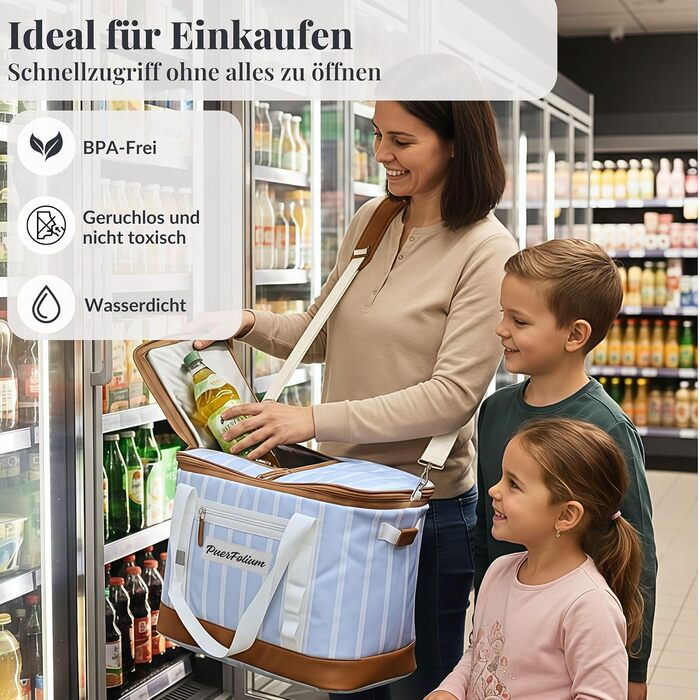 Термосумка-холодильник велика 45л XXL блакитна для пікніка, пляжу, авто, кемпінгу. Ізотермічна сумка-холодильник, складана, ретро