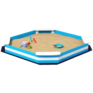 AIYAPLAY Sandpit 133 x 108 см Пісочниця Дерев'яна пісочниця з лавкою, захисна плівка для підлоги для 4 дітей 3-7 років Blue