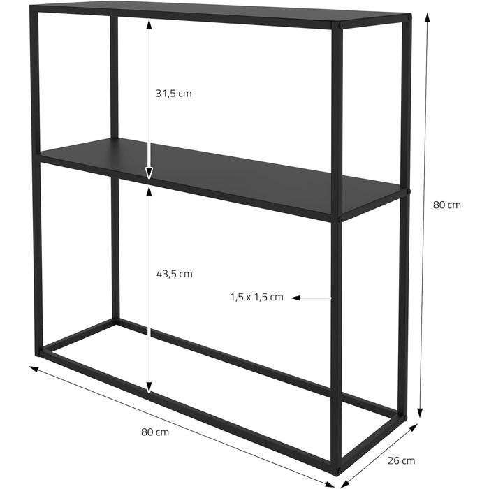 Консольний стіл ML-Design з полицею, металевий, чорний, 80x26x80 см, підставка для квітів Табурет для квітів Підставка для рослин Полиця для рослин Стояча полиця Журнальний стіл Промислові меблі для вітальні Декоративні меблі для передпокою (3)