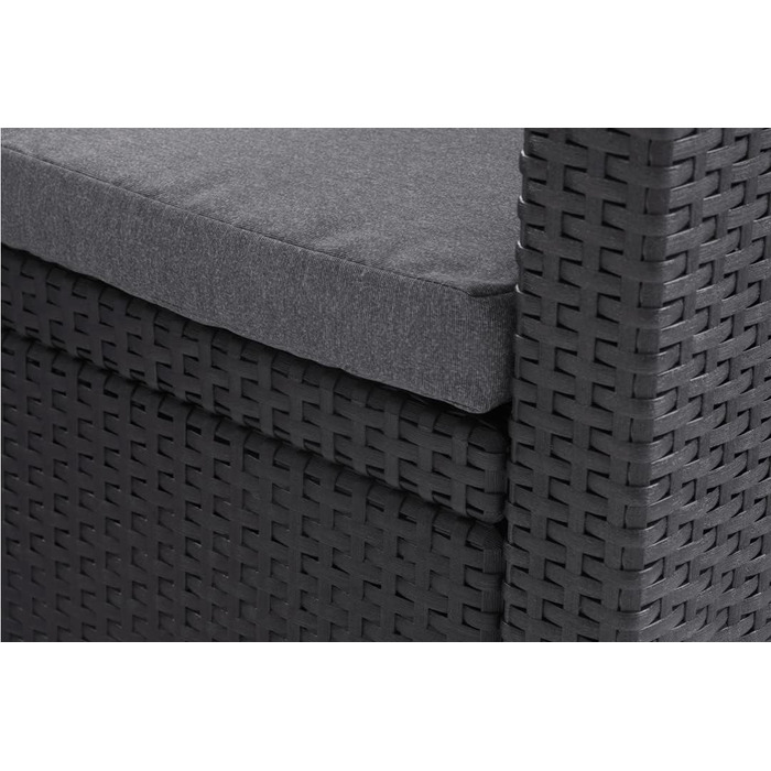 Садовий диван Allibert Victoria 2-місний ротанг сірий з подушками + садовий столик - вуличний, вологостійкий, 129x63x77 см