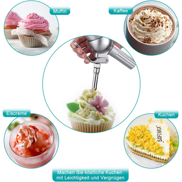 Професійний сифон для збивання вершків з 3 насадками, 500 мл (алюміній)