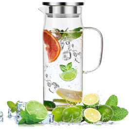 Скляна карафа для води 1.5л з кришкою, термостійка, для гарячих/холодних напоїв, вина, айс-ті та соків