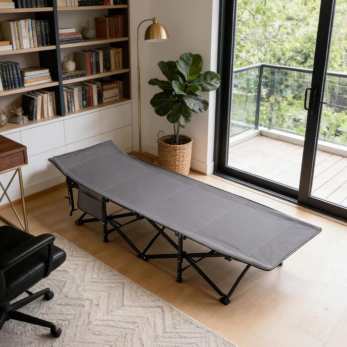 Розкладне ліжко для кемпінгу Sekey XXL (190x71x35 см), посилене сталеве ліжко-трансформер з тканиною Oxford, сіре (без матраца)