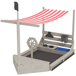 Outsunny Sandpit Sandpit Large з кришкою в дизайні корабля Грязьовик Дерев'яний вітрильний корабель Ігровий будиночок з кухнею Ігровий набір для зберігання для дітей 3-7 років Сірий 180 x 103 x 144.5 см