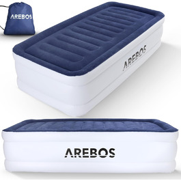 Надувний матрац Arebos | Самостійно надувний матрац 203 × 95 × 51 см для 1 особи | Гостьовий матрац з електричним насосом | Надувний матрац з сумкою для транспортування для кемпінгу/до дому | (Синій/Білий)