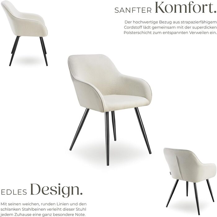 Тектейк® 4X Крісло для їдальні з підлокітниками, оббивка Cord, Lounge-крісло, для вітальні, кухні, офісу - (Набір 6 шт., Кремовий/Чорний)