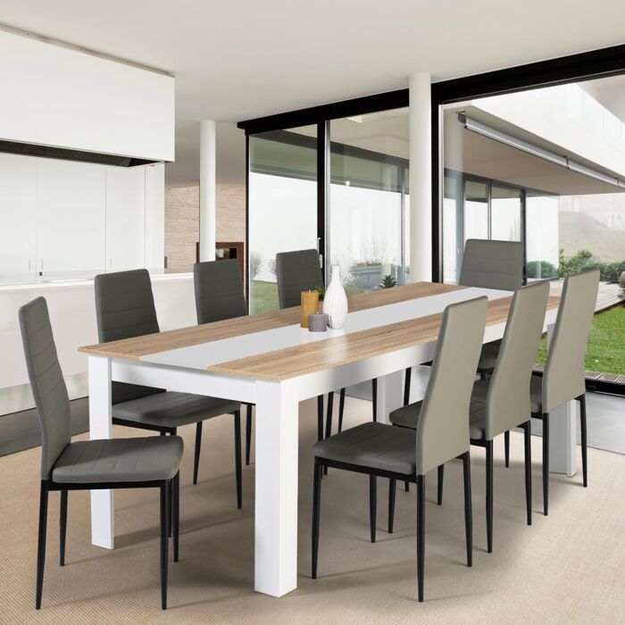 Обідній стіл Georgia прямокутний, на 8 осіб, білий та з імітацією буку, 160 x 90 см