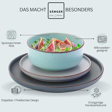 Набір посуду SÄNGER Bombay Sky Shades 20 предметів (4 особи) | Сервіз зі штучного каменю, 4 тарілки для їжі, 4 десертні тарілки, 4 миски, 4 тарілки для пасти, 4 чашки для кави | Кольоровий сервіз