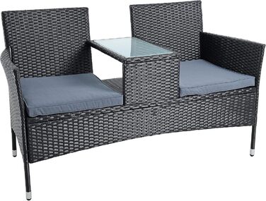 Садові меблі ESTEXO з ротангу (поліротанг) для двох осіб: лавка, комплект для відпочинку на балкон/терасу, чорний колір